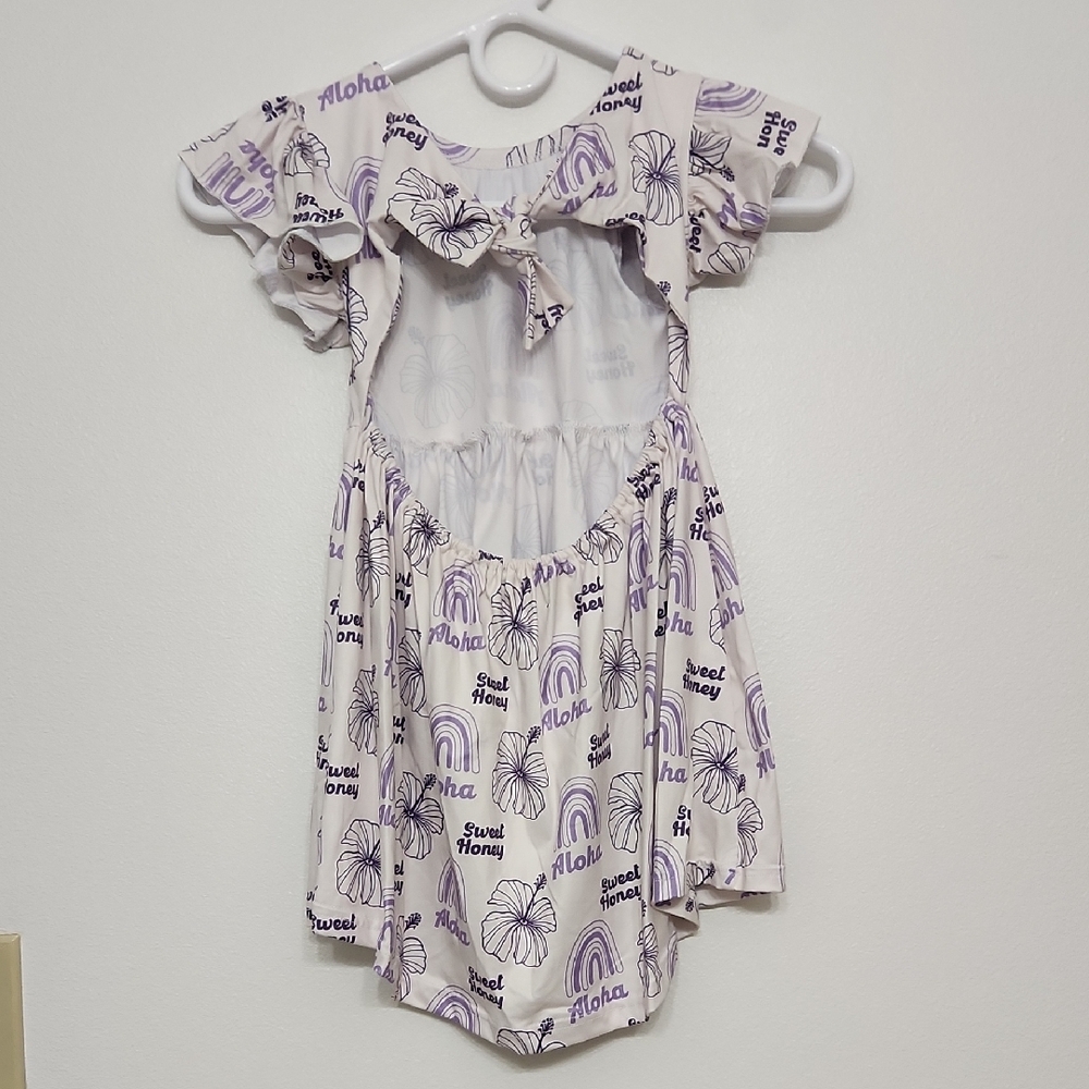 SweetHoney Aloha Kids Dress - Purple and White - Picture 3 of 4